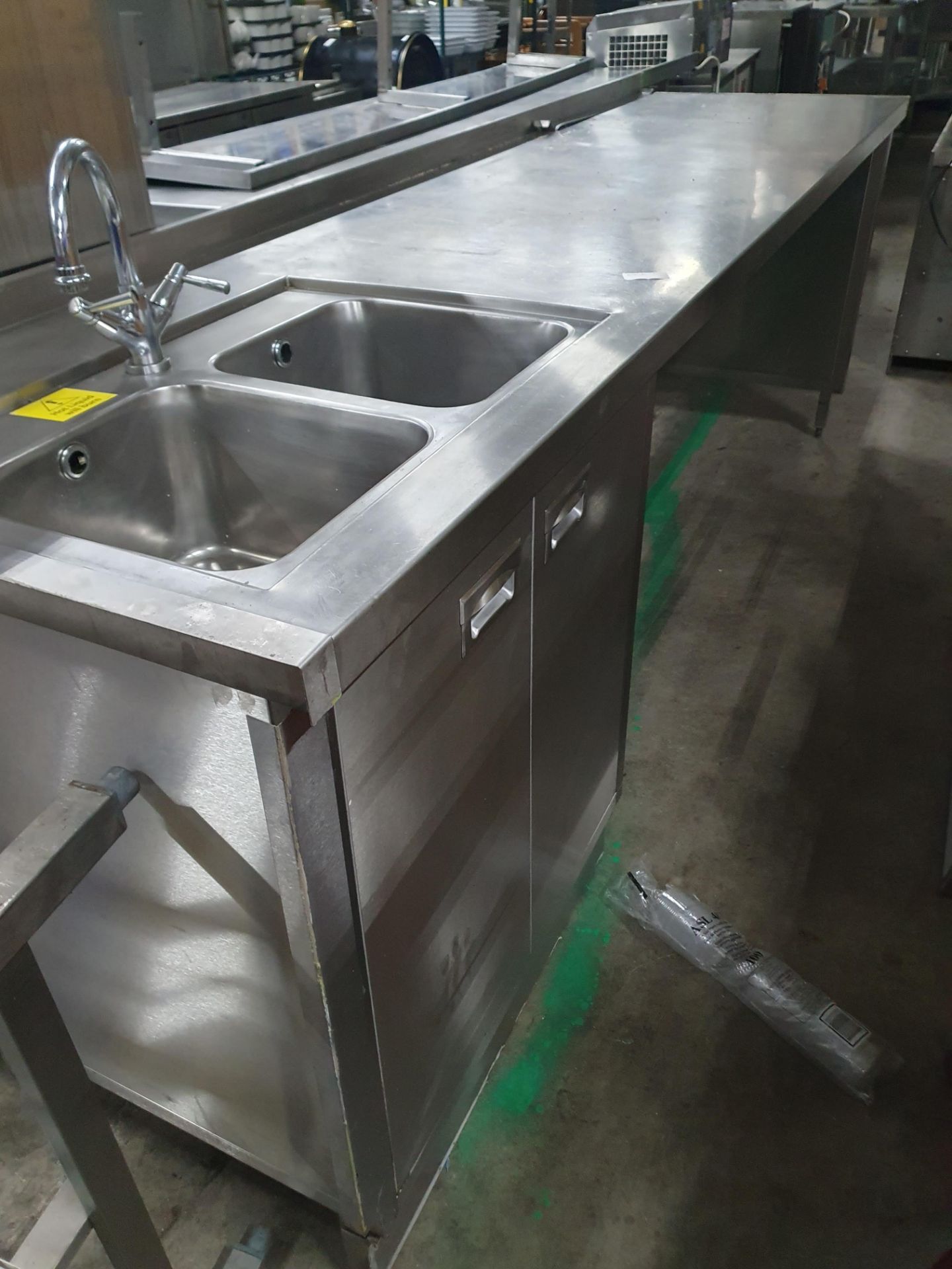 Stainless Steel Preparation Bench With Sink & Cupboard
