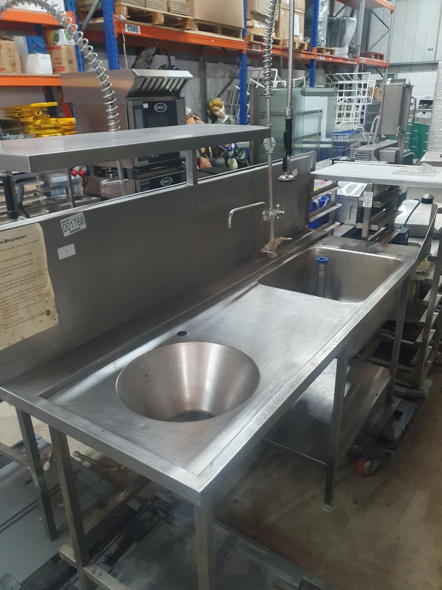 Stainless Steel Potwashing Sink With Bin Chute & Wash Arm & Overshelf - Image 3 of 3