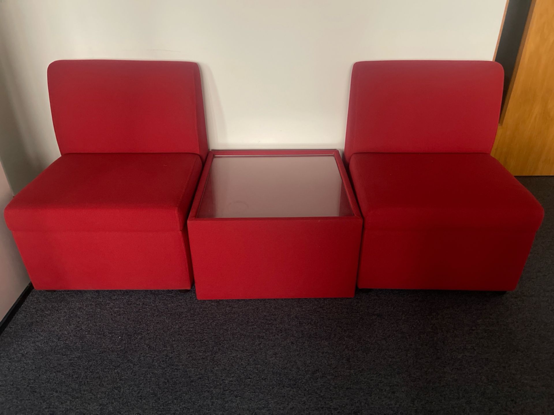 Red Material Chairs x4 & Sidetable x1