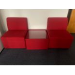 Red Material Chairs x4 & Sidetable x1