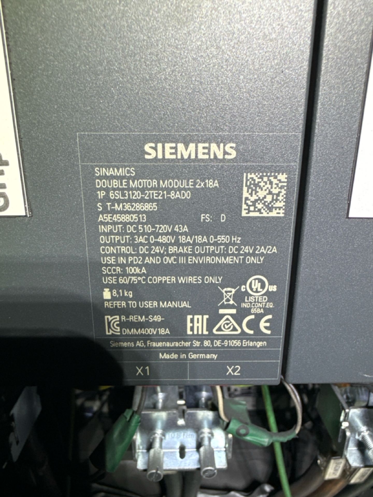 Siemens Sinamics Doubke Motor Module 2x18A - Image 2 of 2