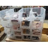 16 x tubs with 100+ items; ABS sensors, glow plugs, mirrors, indicators, etc./