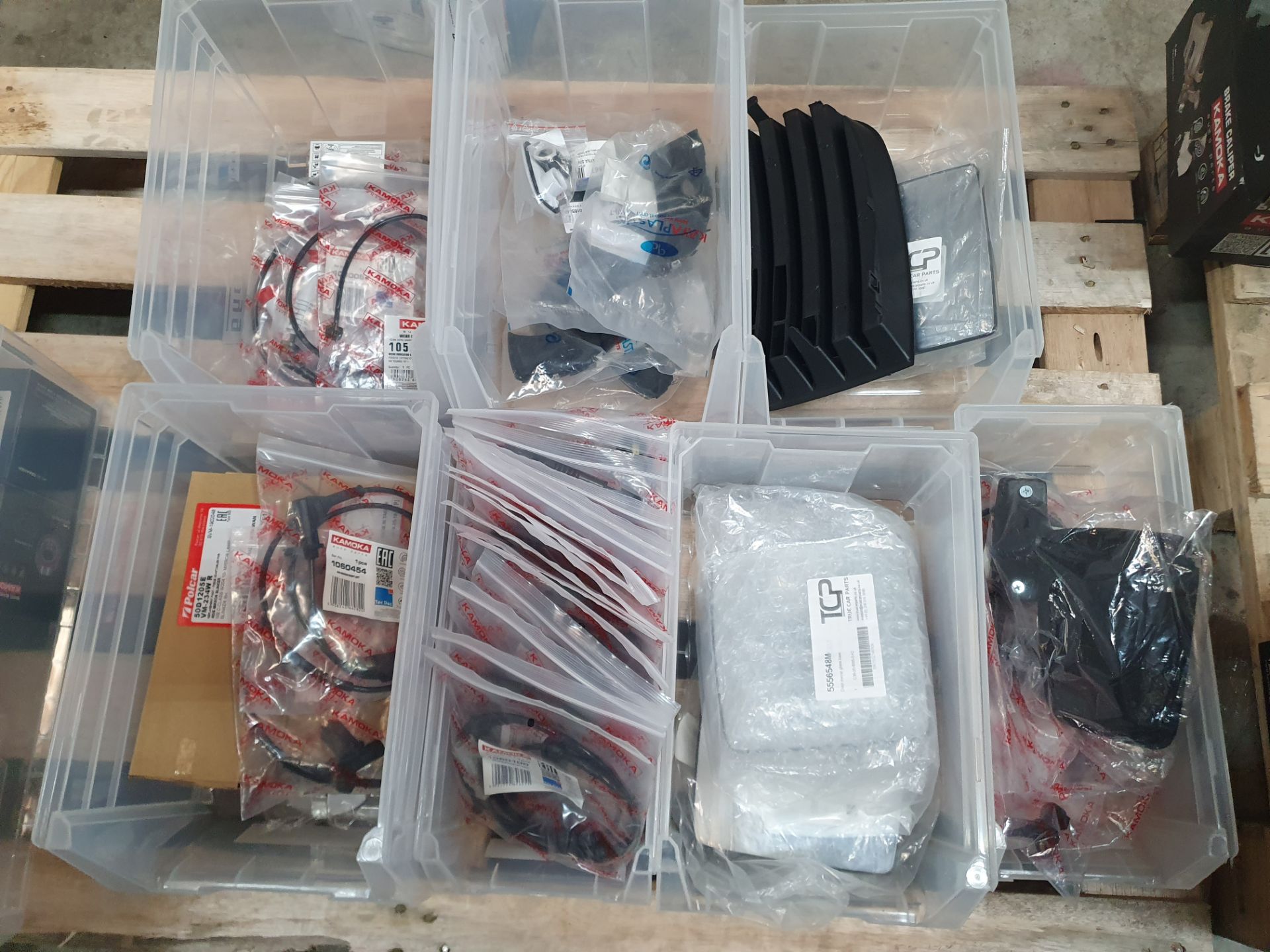 7 x tubs with 40+ items; ABS sensors, mirrors, grills, etc