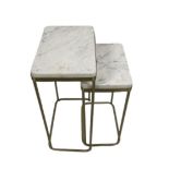 Gold Colour Side Table With Marble Top x2