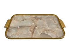 Kaymet Marble Ribbed Tray Gold W/ White Marble