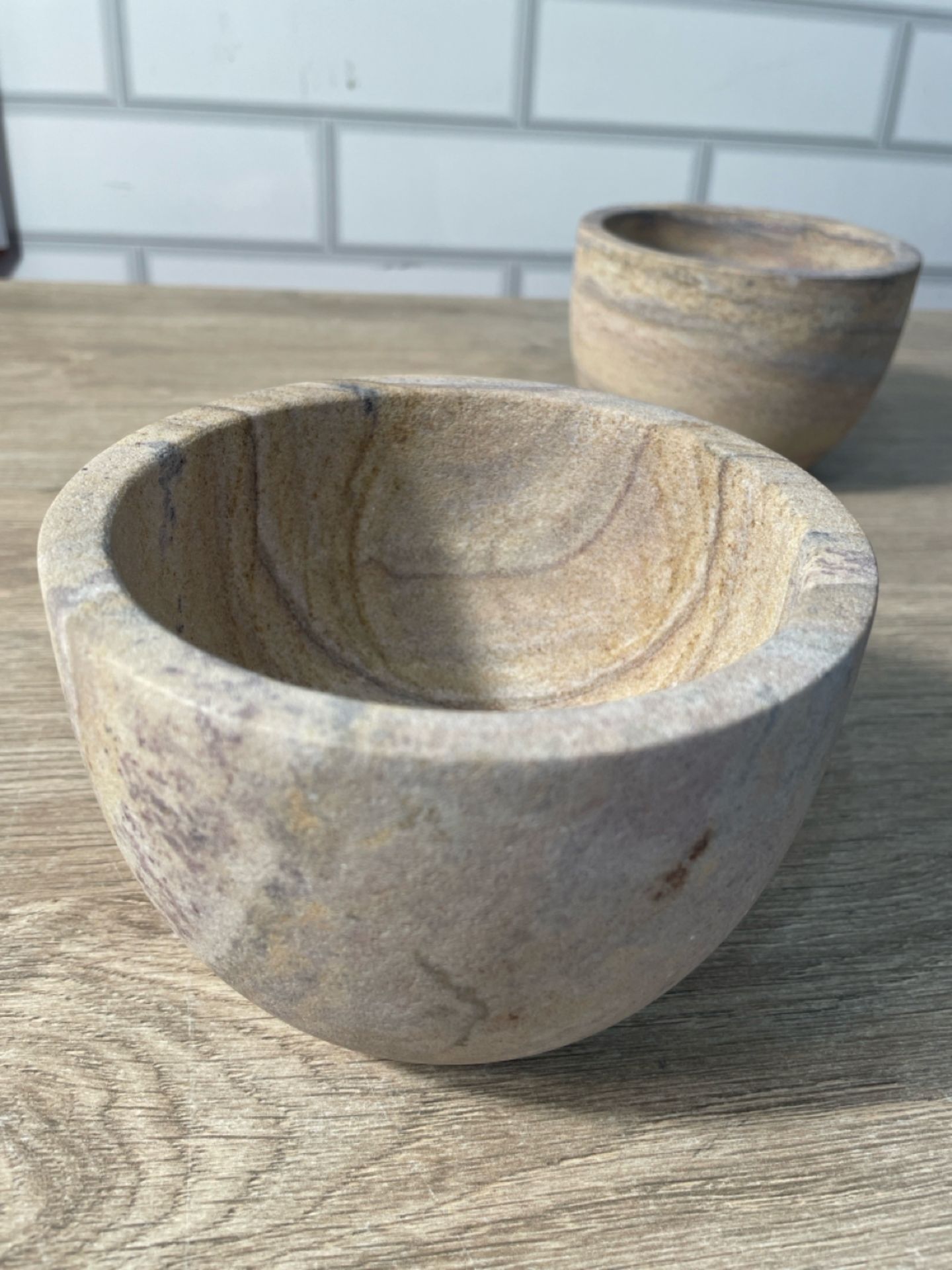 Small Untreated Stone Bowl x 2 - Image 2 of 3