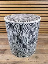 Handmade Bone Inlay Bedside Table Geometric Pattern