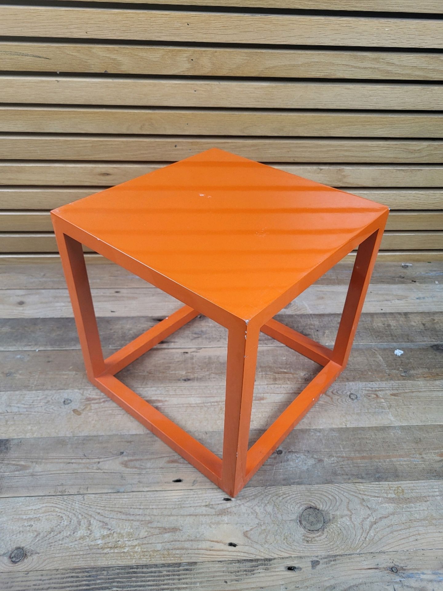 Jonathan Adler Orange Lacquer Cube Side Table Small Square Plant Stand 9"x9"x9" - Image 2 of 3