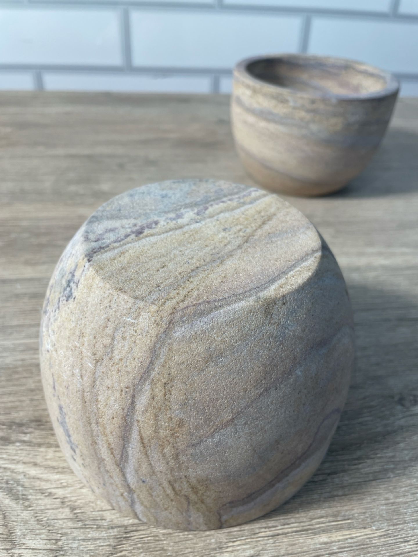 Small Untreated Stone Bowl x 2 - Bild 3 aus 3