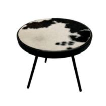 AMARA Circular Side Table Cow Print Fur Top Black