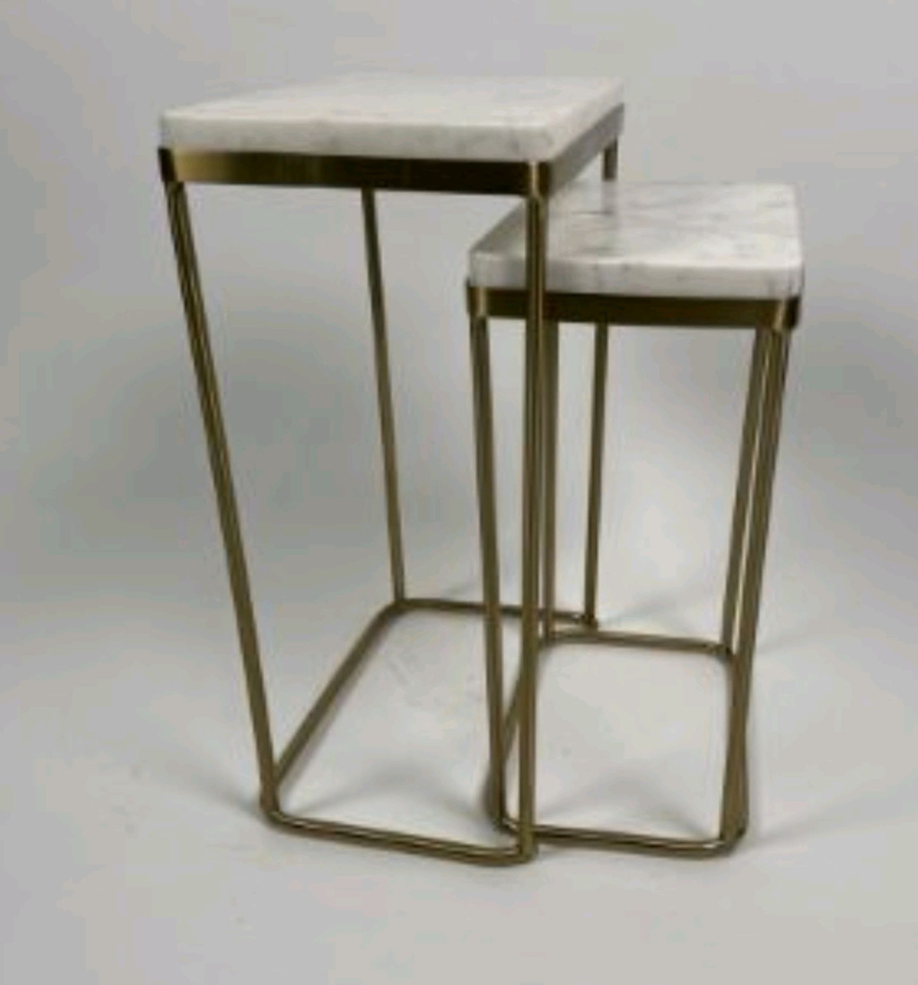 Gold Colour Side Table With Marble Top x2 - Image 2 of 4