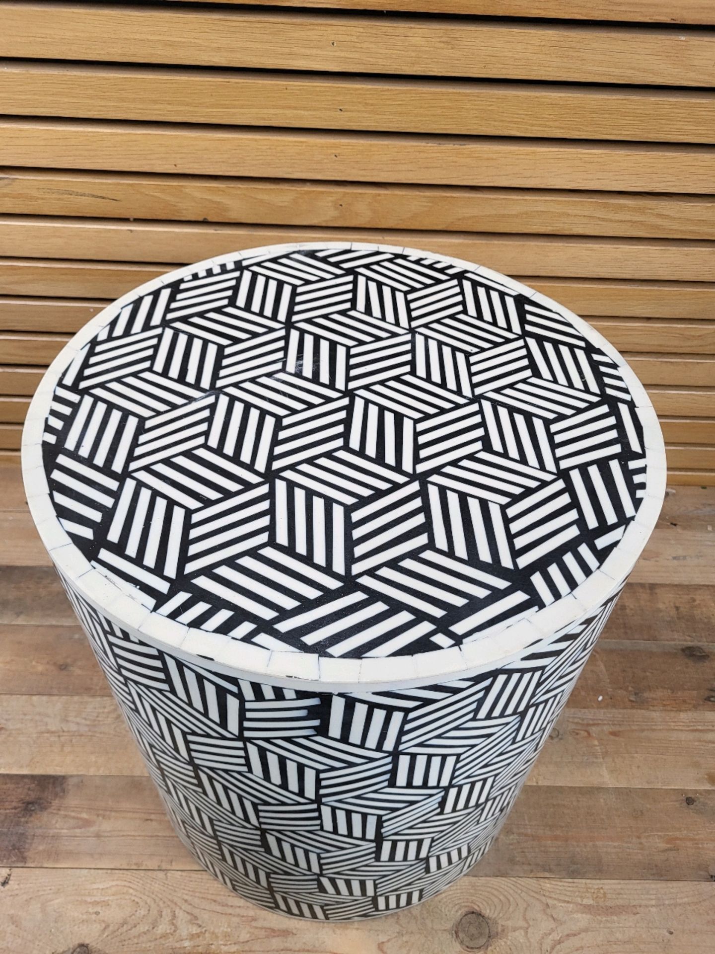 Handmade Bone Inlay Bedside Table Geometric Pattern - Image 3 of 3