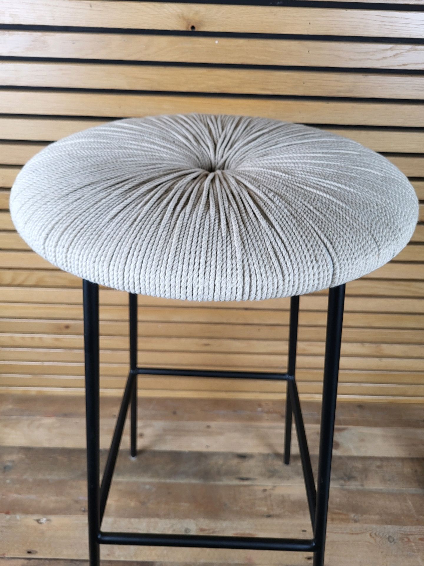 Amara Black Stool With Wool String Top - Image 2 of 3