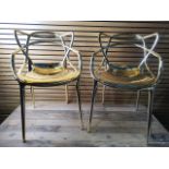 Kartell Masters Chairs - pair - in Gold designed by Philippe Starck & Eugeni Quitlett