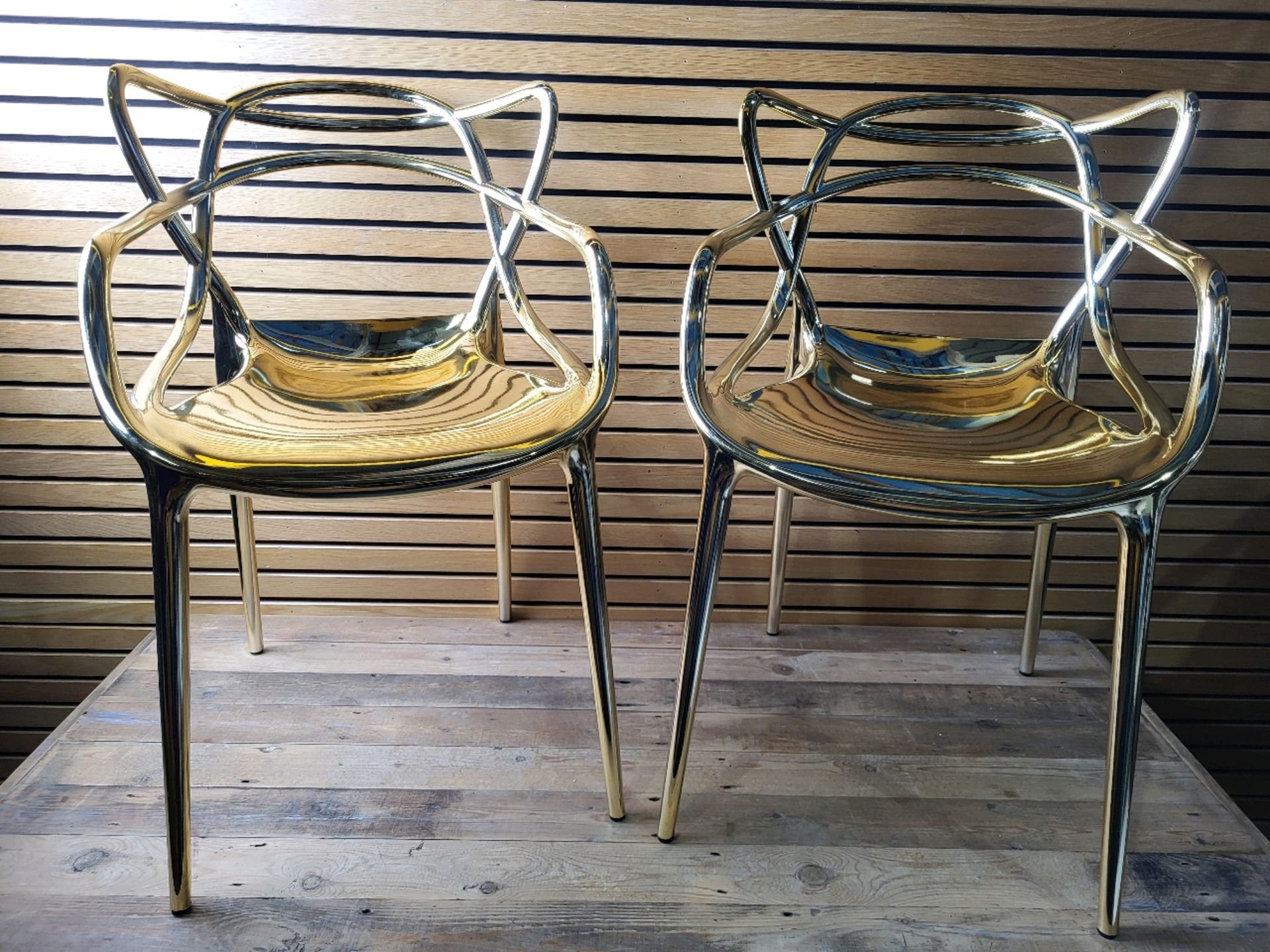 Kartell Masters Chairs - pair - in Gold designed by Philippe Starck & Eugeni Quitlett