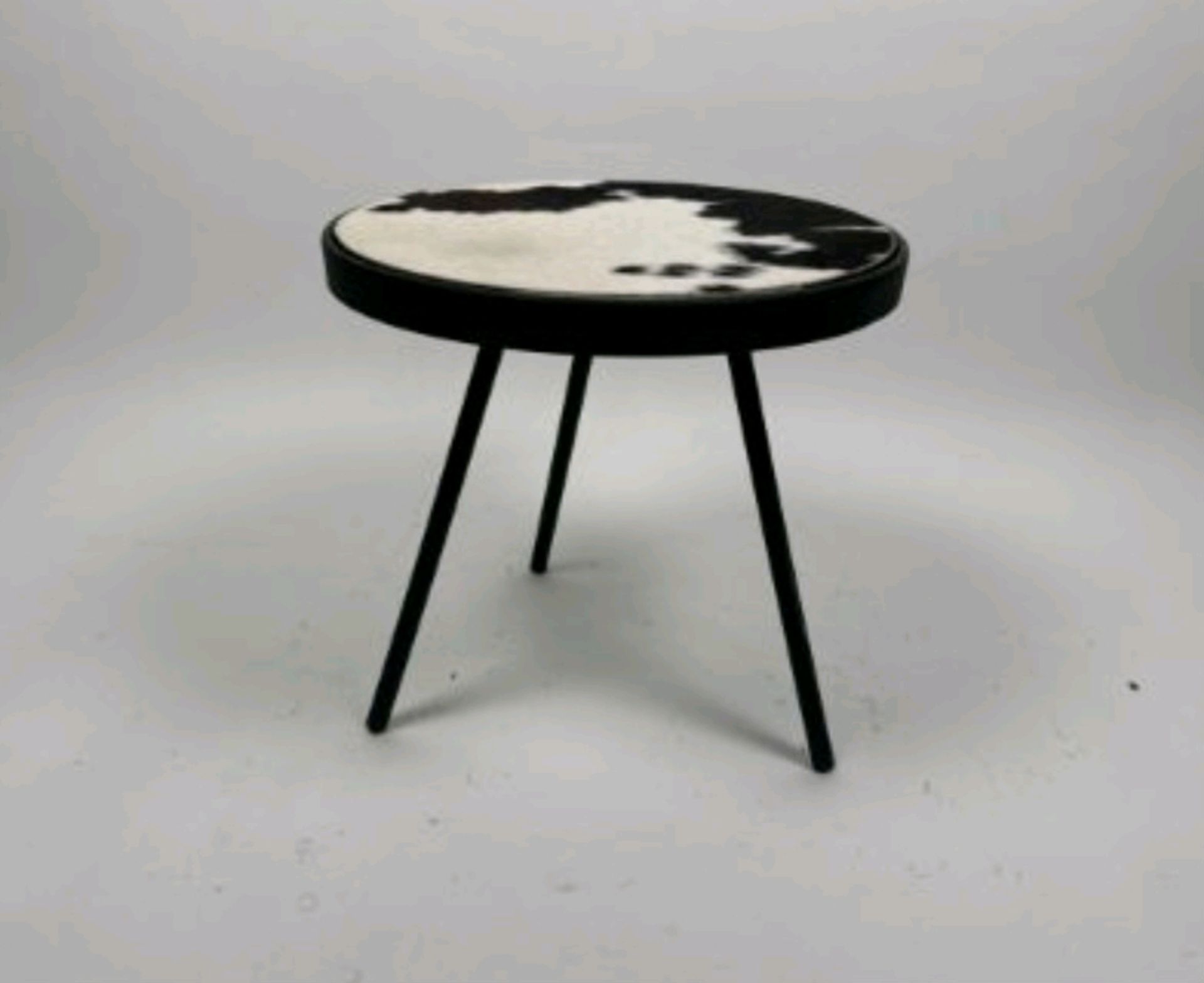 AMARA Circular Side Table Cow Print Fur Top Black - Image 3 of 3