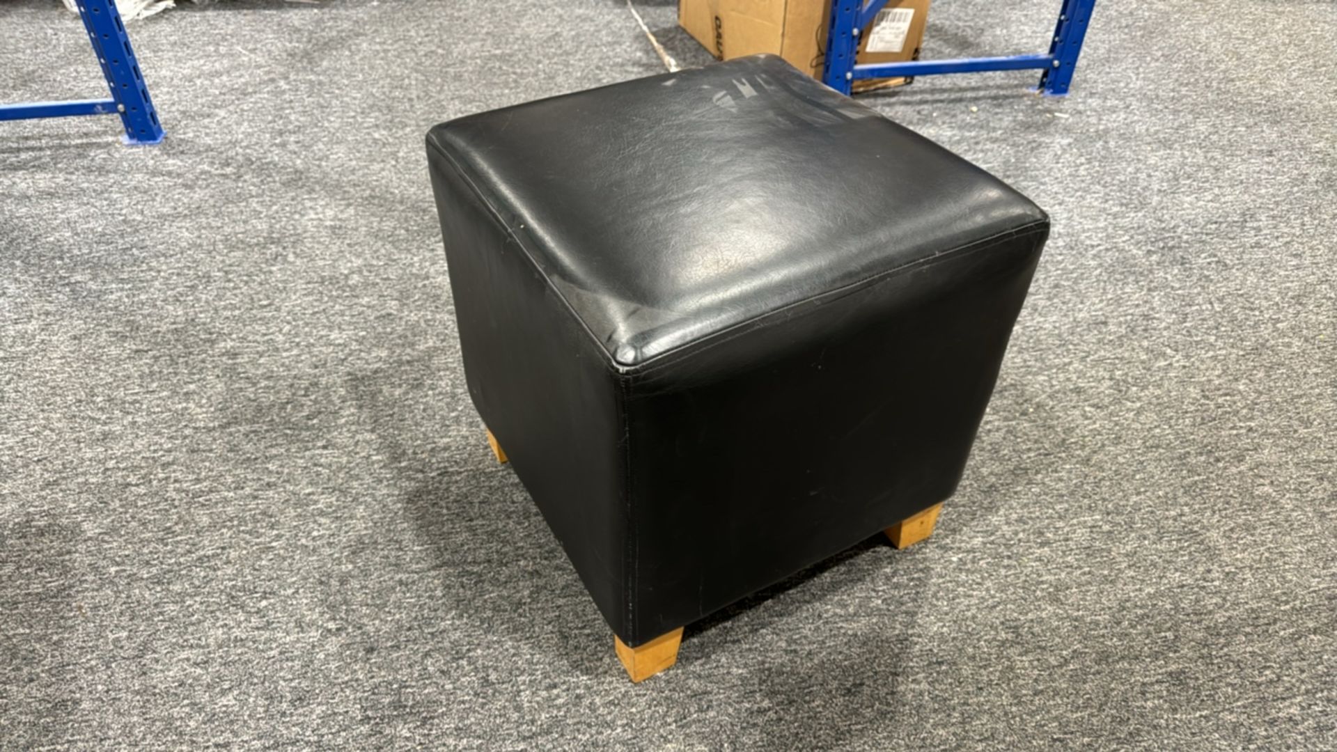 Black Faux Leather Pouffe - Image 2 of 4