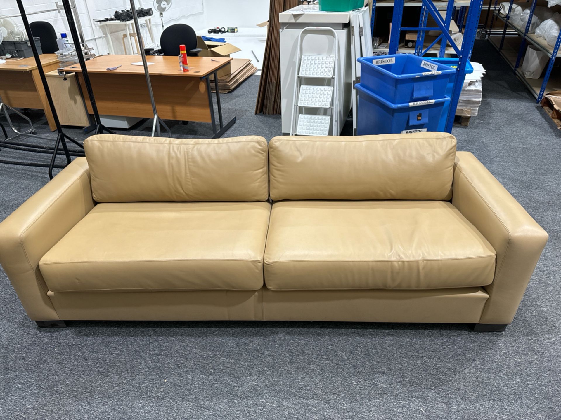 Beige Faux Leather Sofa - Image 4 of 4