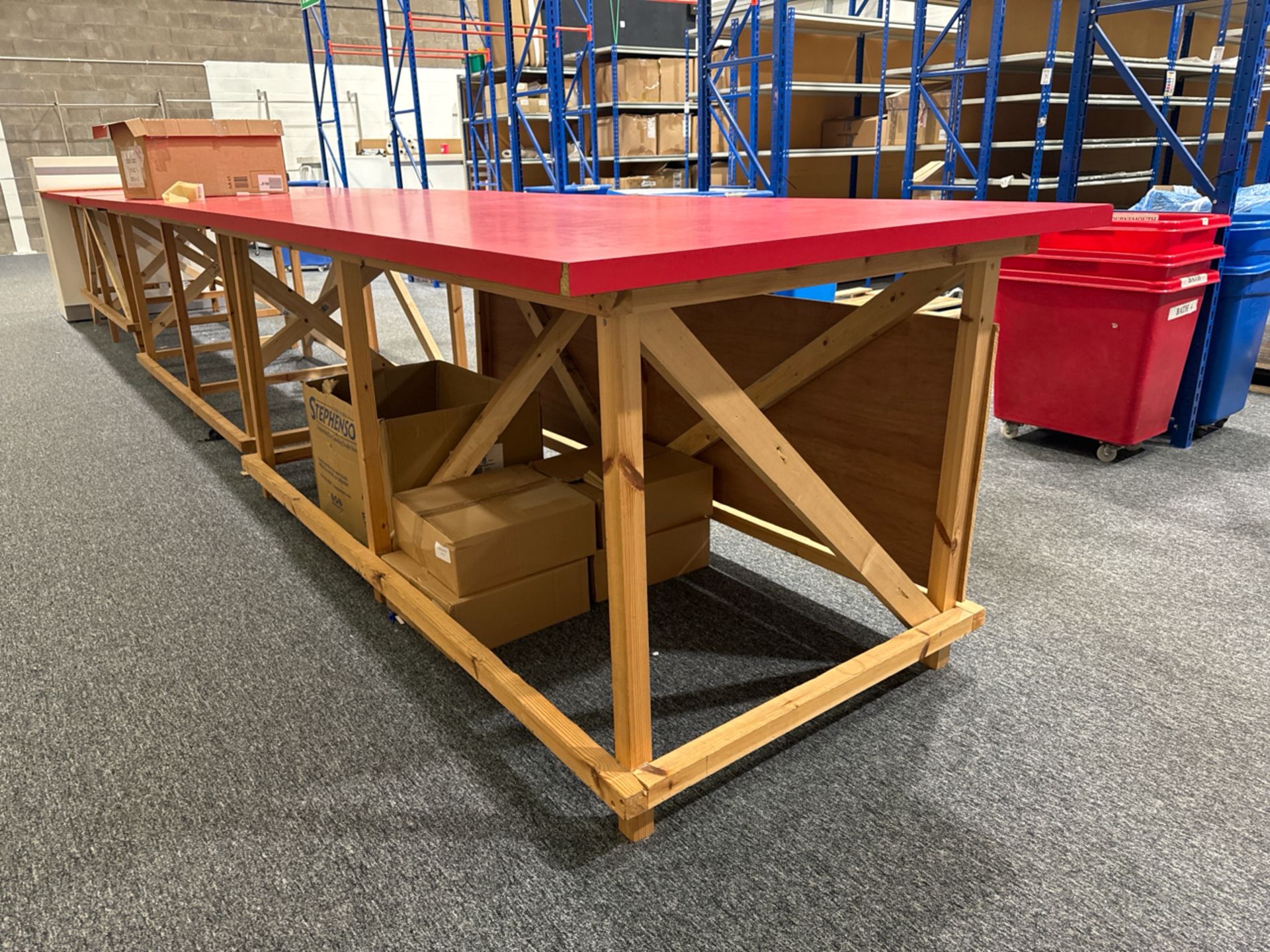 Red Top Wooden Work Table - Image 3 of 4