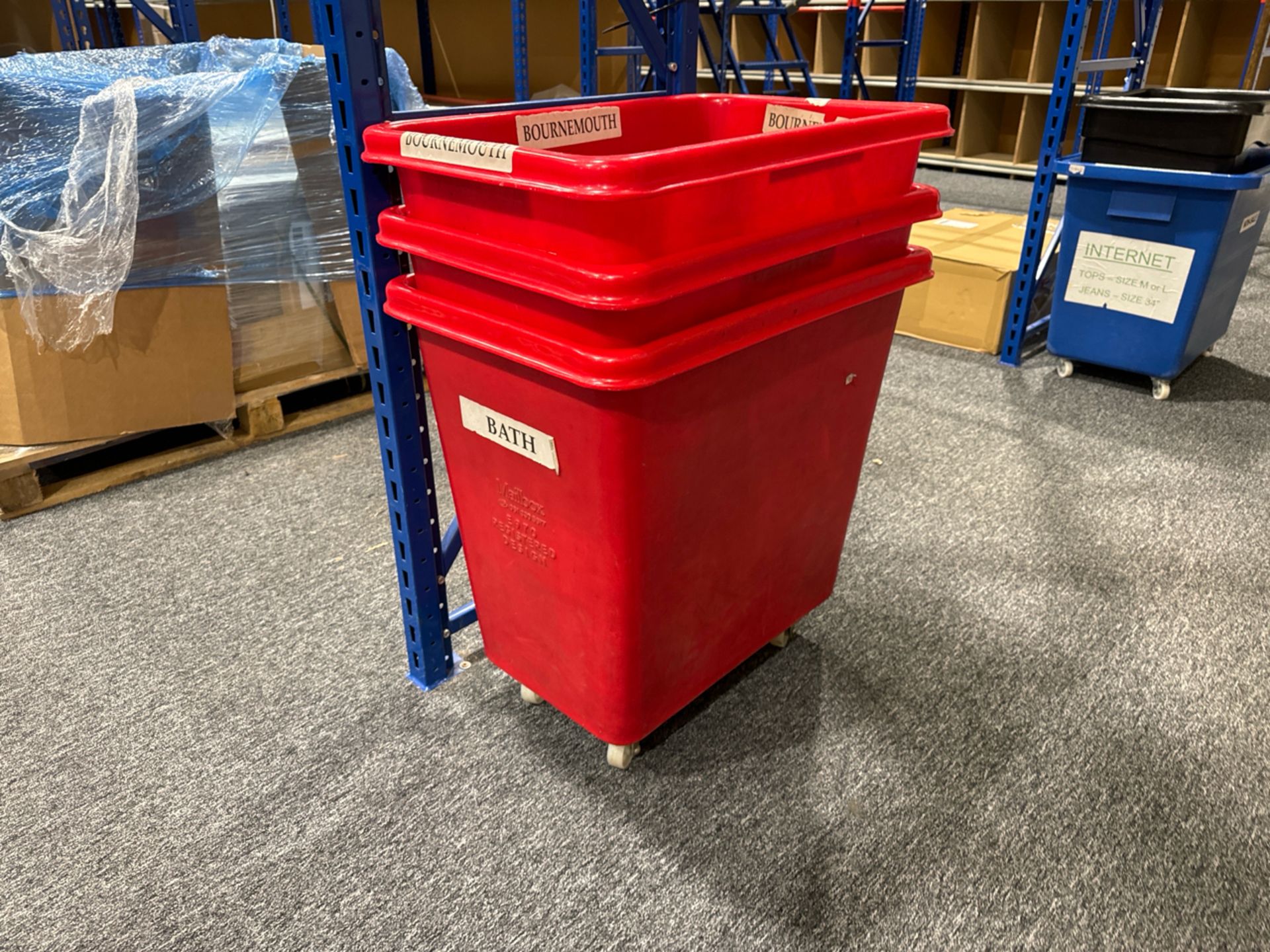 Red Plastic Mobile Tubs x3 - Image 2 of 4