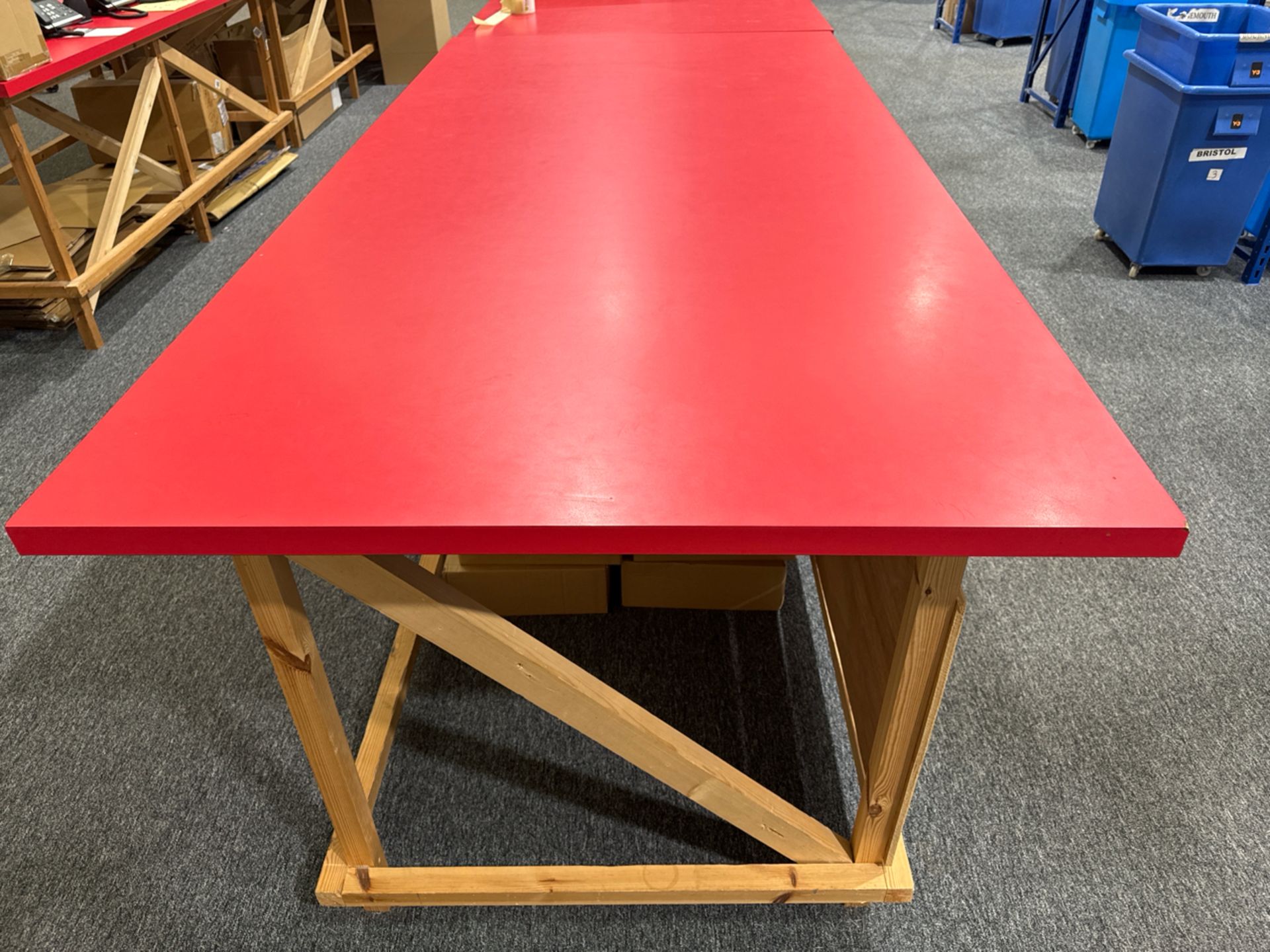 Red Top Wooden Work Table - Image 4 of 4