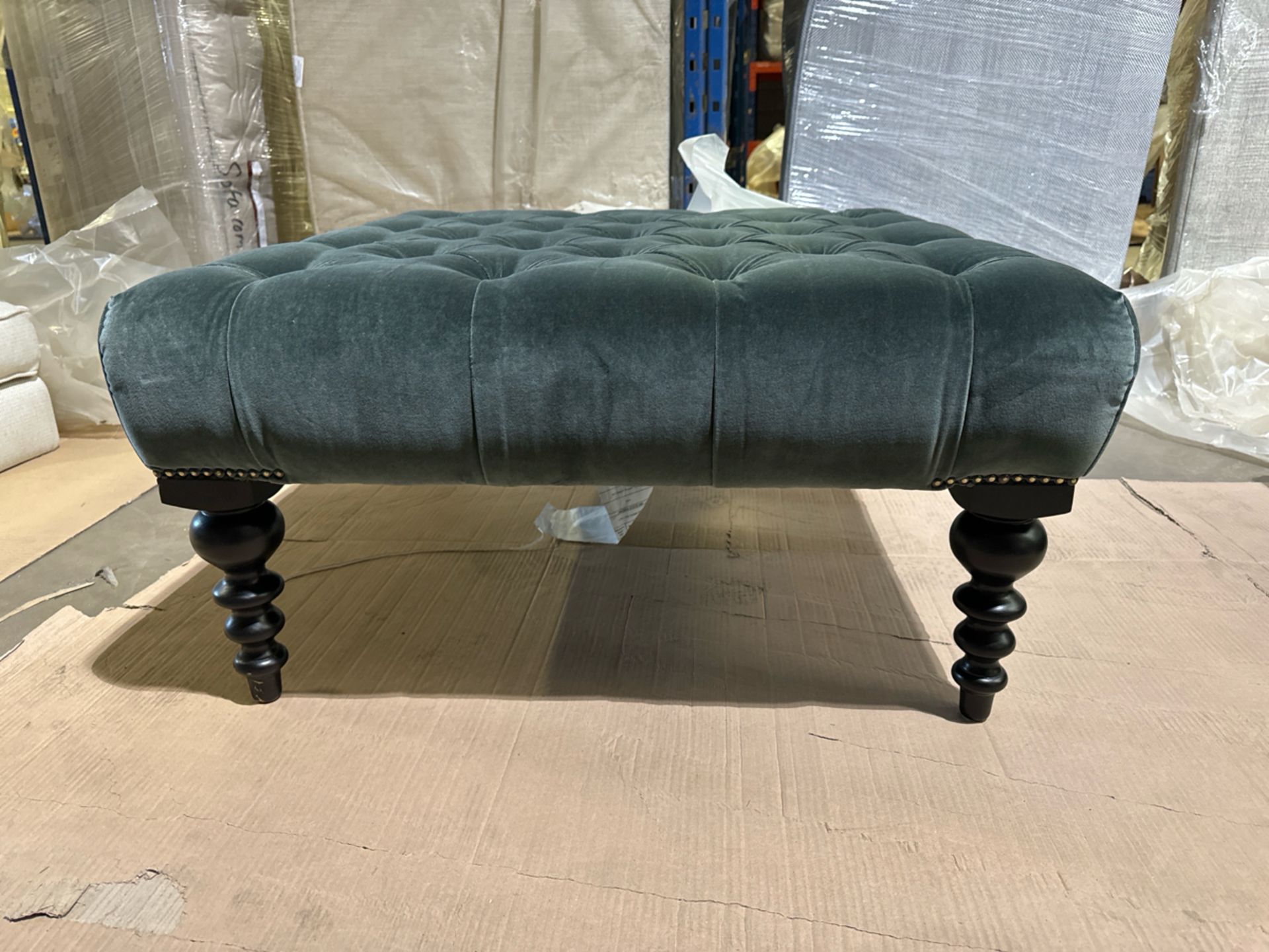 Valentin Medium Rectangle Footstool In Smokey Green Cashmere Velvet RRP - £840 - Image 2 of 5