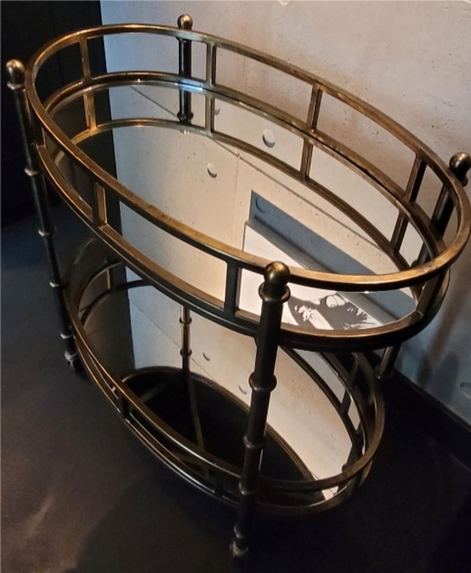Tier Mirrored Serving Trolley Brass & Glass x2 - Image 3 of 5
