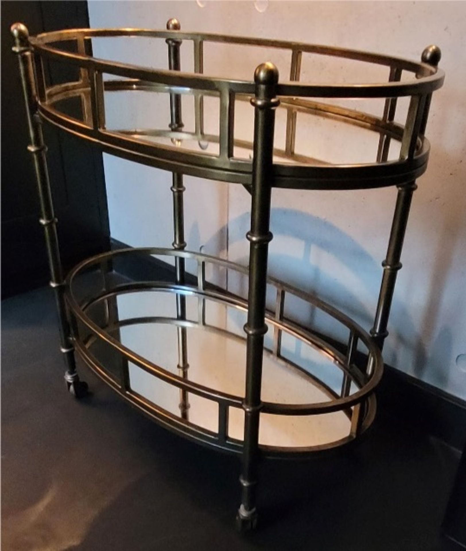 Tier Mirrored Serving Trolley Brass & Glass x2 - Image 2 of 5