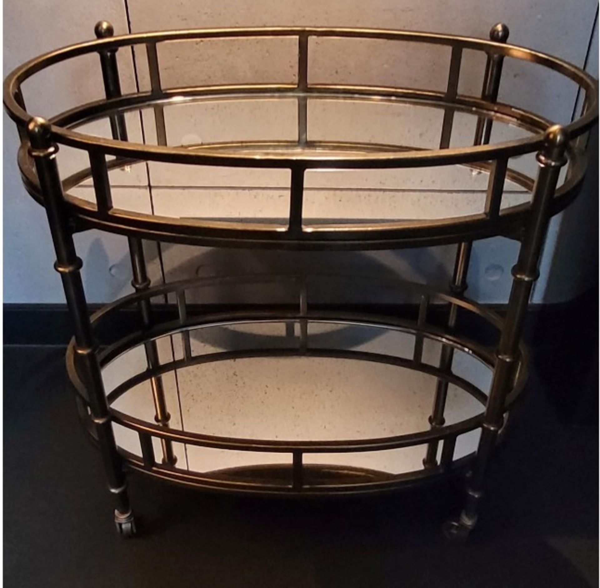 Tier Mirrored Serving Trolley Brass & Glass x2