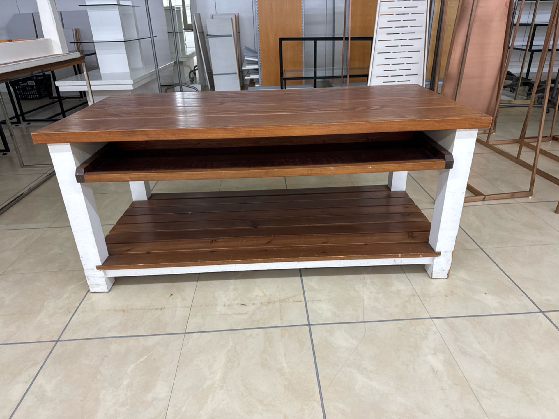 Wooden Slatted Table with Drawer