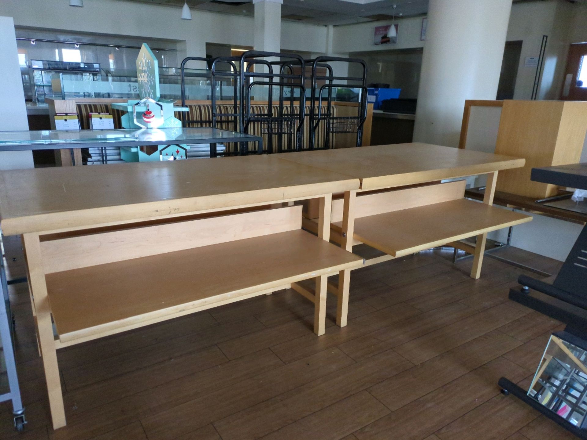 3 X Hard Wood Display Tables