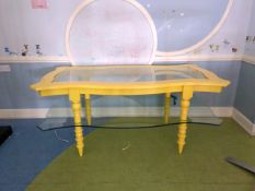 Yellow Wood and Glass 2 Tiered Table