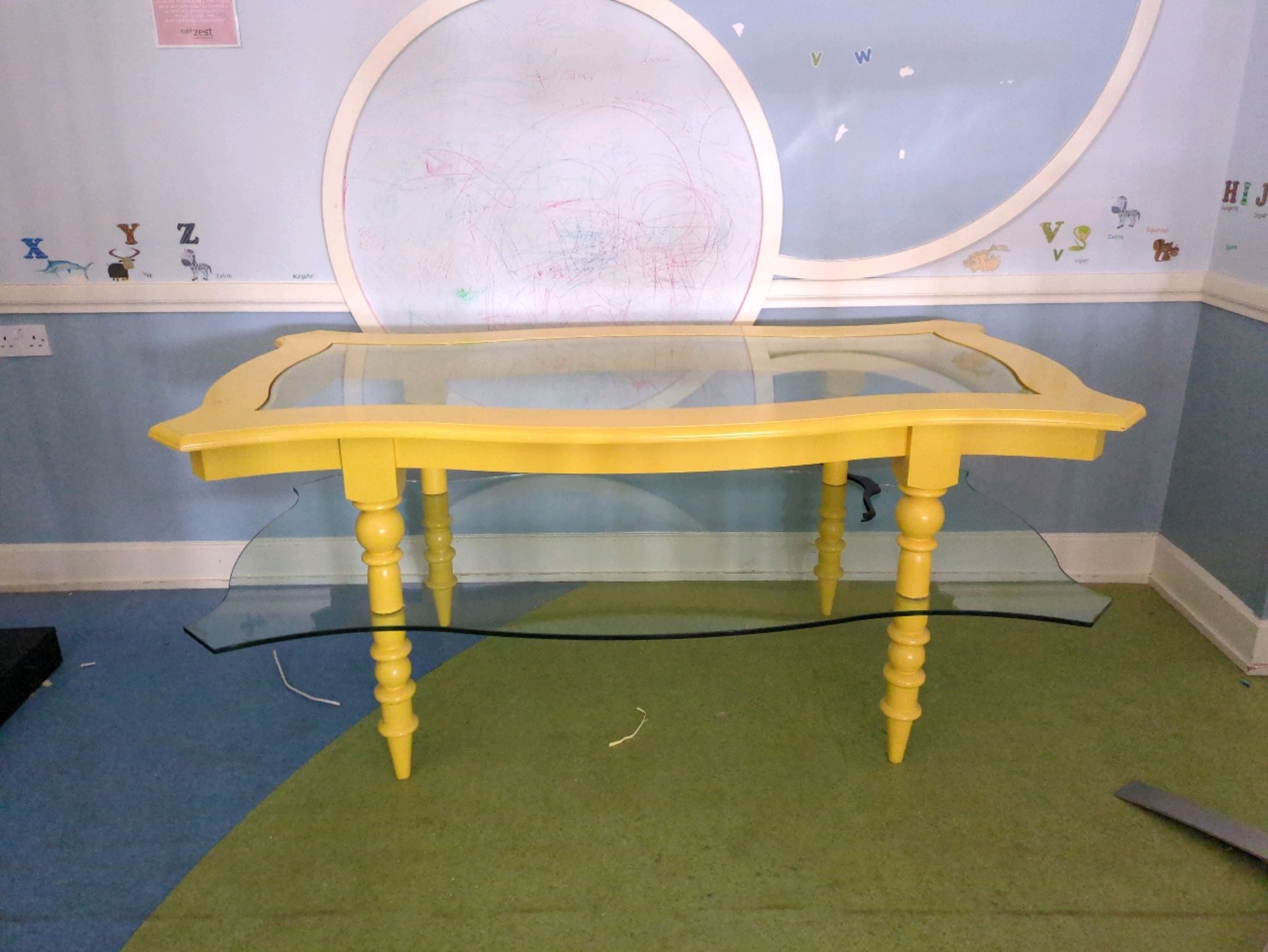 Yellow Wood and Glass 2 Tiered Table