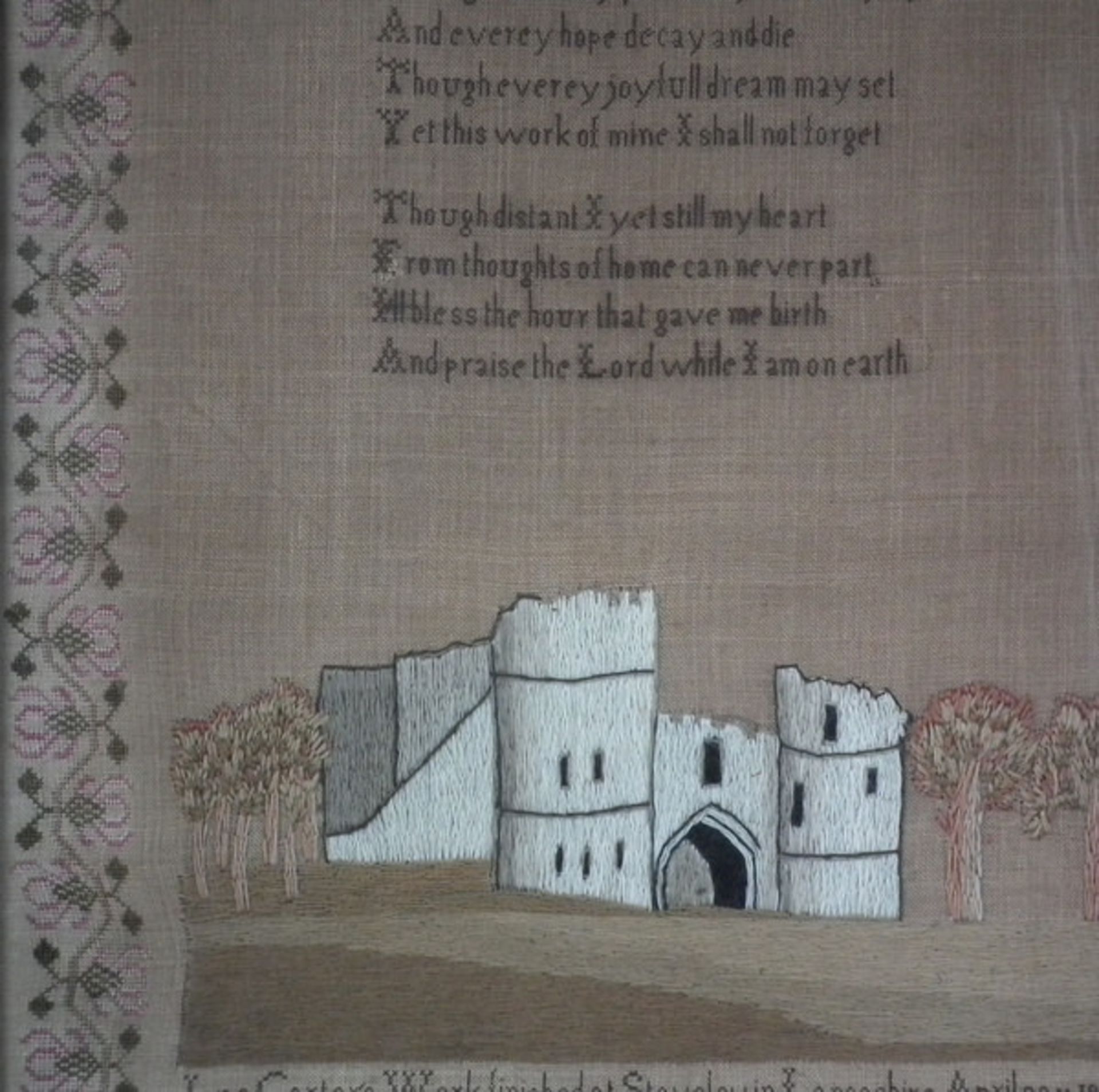 Needlework Sampler dated 1830 with Castle, by Jane - Image 12 of 19