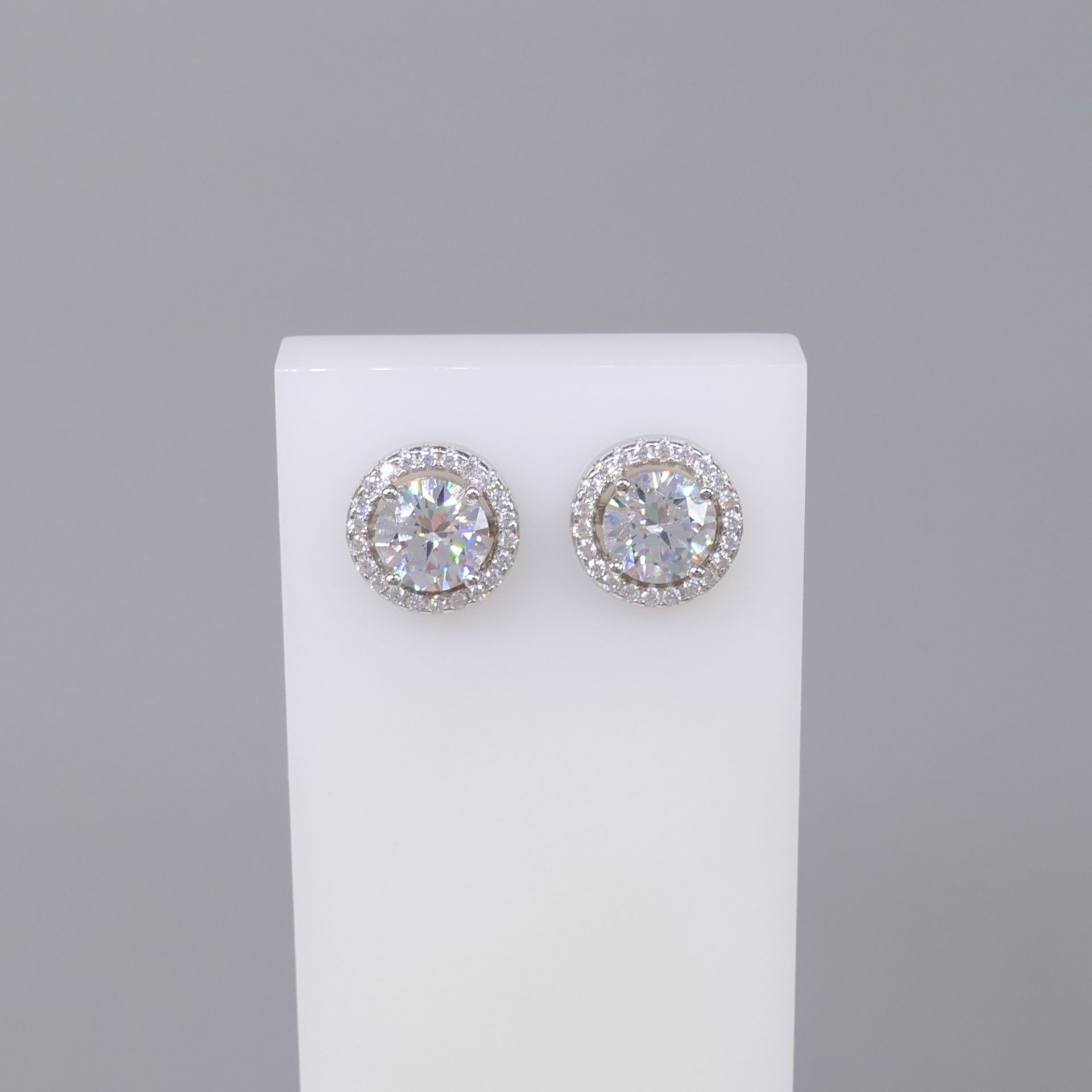 Pair of sterling silver halo stud earrings - Image 5 of 5