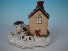 Victorian Staffordshire pottery spaniel, pup and k