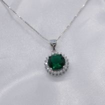 Green gem pendant and chain in sterling silver