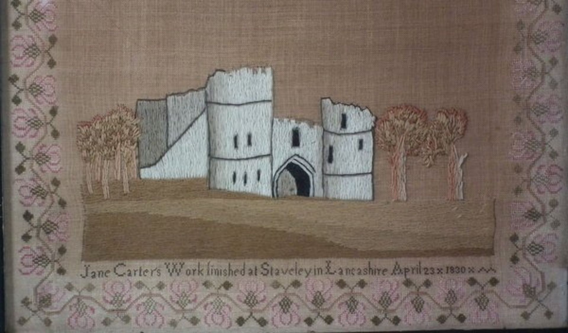Needlework Sampler dated 1830 with Castle, by Jane - Image 3 of 19