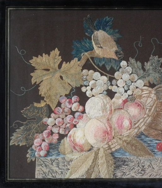 Antique Wool & Silkwork Bird with Fruit Embroidery - Image 2 of 15