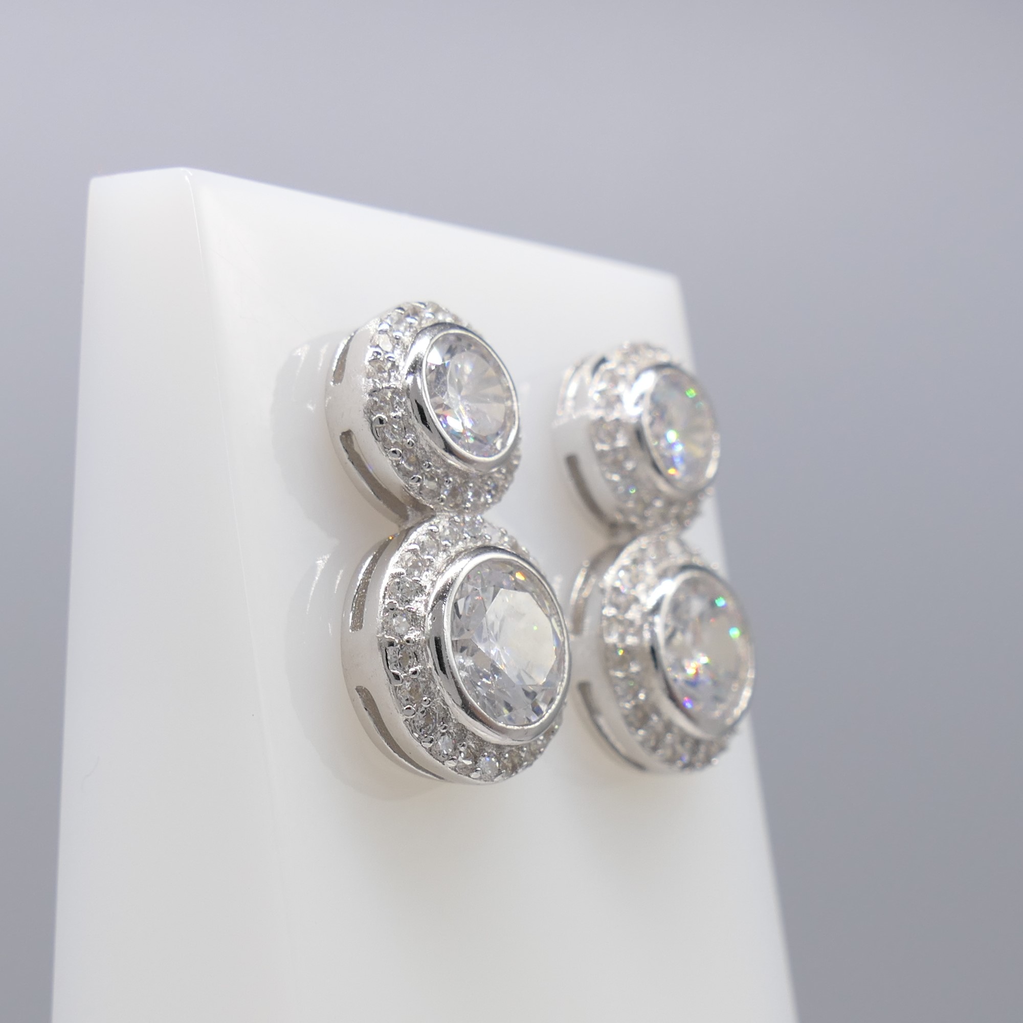 Gem-set double halo droplet earrings in silver - Image 4 of 6