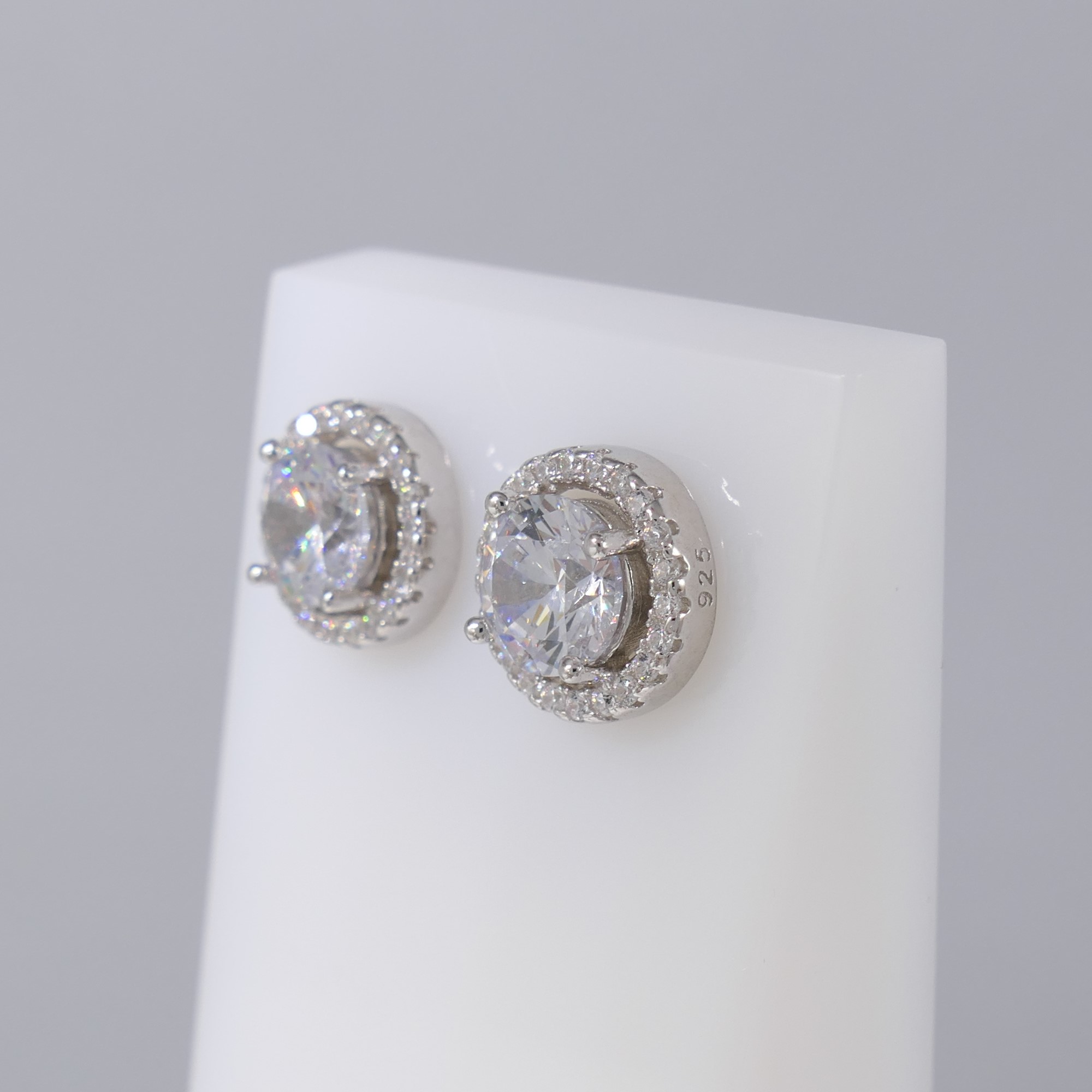 Pair of sterling silver halo stud earrings - Image 4 of 5
