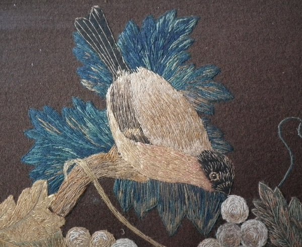 Antique Wool & Silkwork Bird with Fruit Embroidery - Image 5 of 15