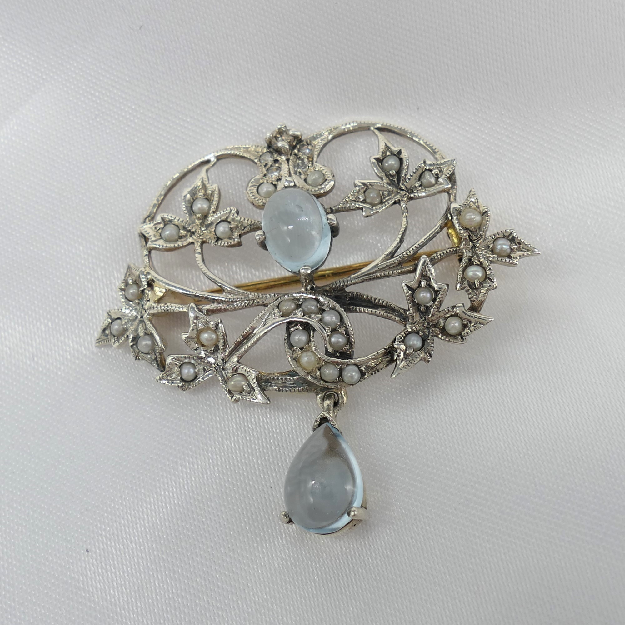 Edwardian-Style Topaz And Diamond Brooch With 2 Pi