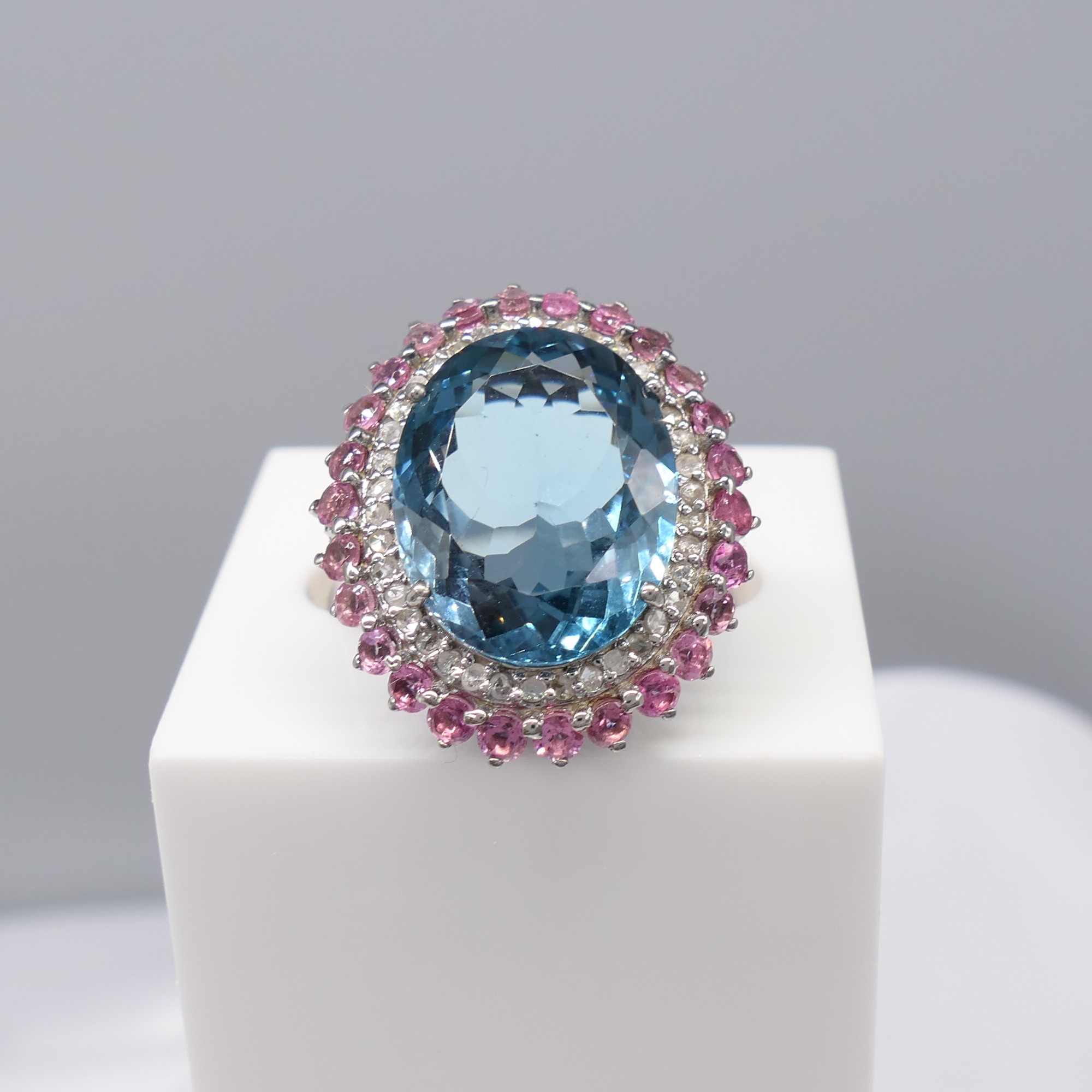 Stunning London blue topaz, pink tourmaline and di