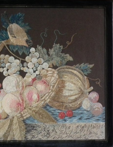 Antique Wool & Silkwork Bird with Fruit Embroidery - Image 3 of 15