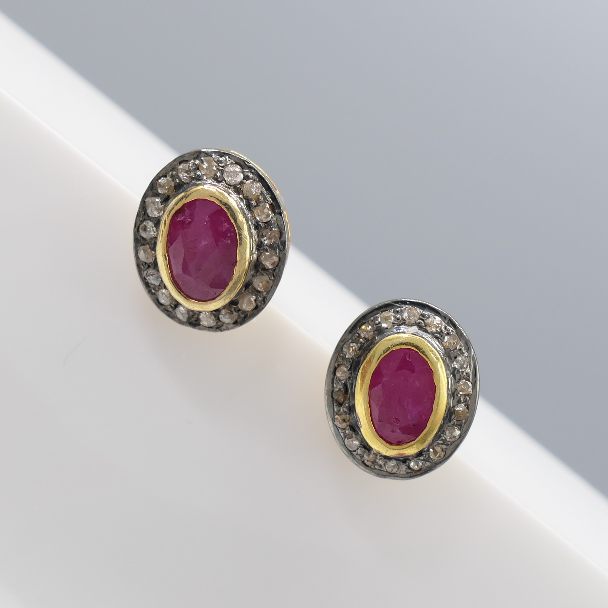 Hand-made ruby and diamond ear studs in silver gil - Image 7 of 7