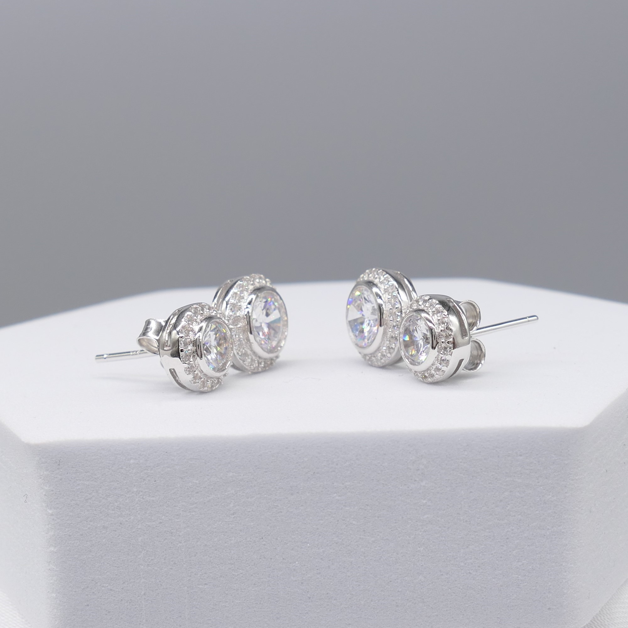 Gem-set double halo droplet earrings in silver - Image 2 of 6