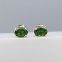 Pair Of Natural Chrome Diopside Ear Studs In Sterl