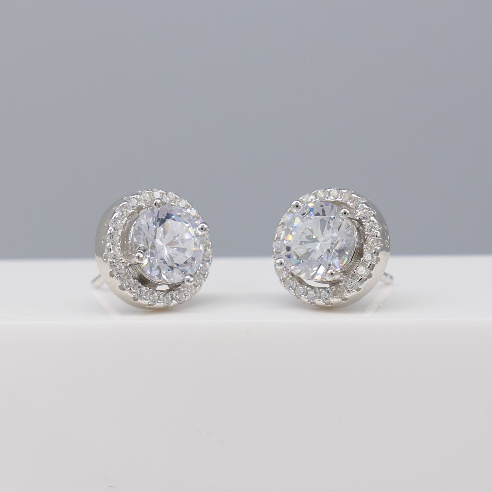 Pair of sterling silver halo stud earrings - Image 2 of 5