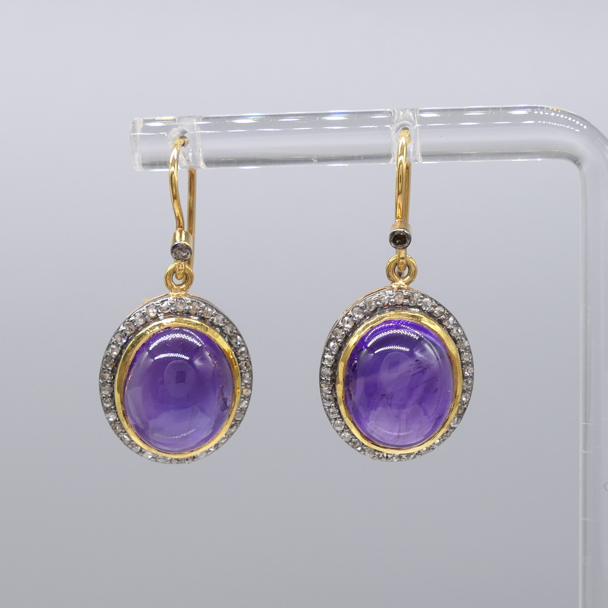 Pair of cabochon amethyst and diamond halo drop ea - Image 7 of 7